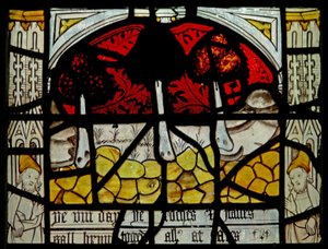 Window N3 depicting the Last Fifteen Days of the World: the earth swallows up rocks by English School